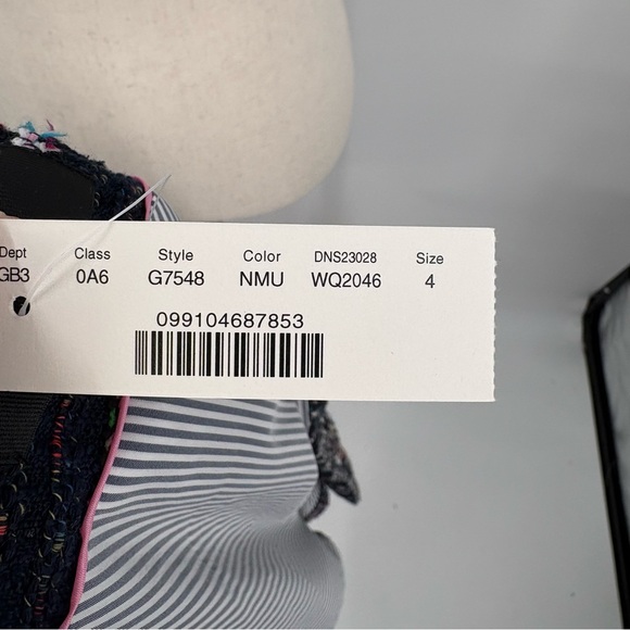 J. Crew Tweed Lady Jacket Blazer with Ties Cropped Navy Blue Pink 4 New with Tag - Picture 11 of 12